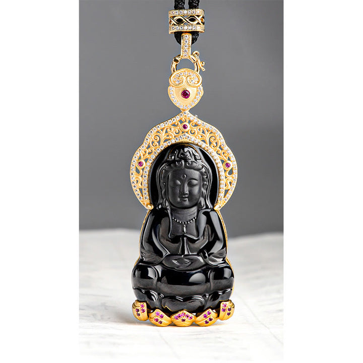 Buddha Stones 925 Sterling Silver Natural Black Jade Kwan Yin Avalokitesvara Wealth Necklace Pendant - image 7