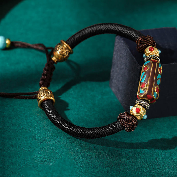 Buddha Stones Handmade Tibetan Turquoise Om Mani Padme Hum Strength Braided Bracelet - Black(Bracelet Size 15+10cm) - image 12