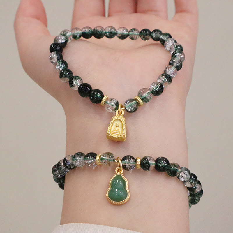 Buddha Stones Natural Green Phantom Confidence Gourd Buddha Charm Bracelet - image 0