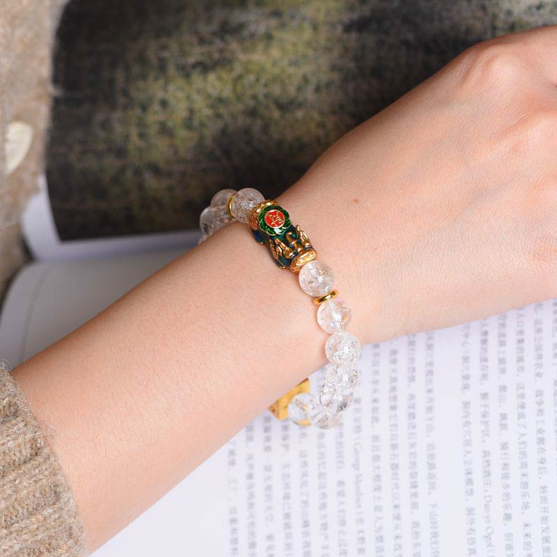 Buddha Stones Color-Changing Pixiu White Crystal Dice Wealth Bracelet - image 6