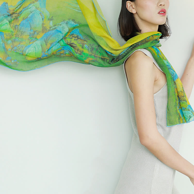 Buddha Stones A Panorama of Rivers and Mountains 100% Mulberry Silk Scarf Premium Grade 6A Silk Shawl - image 13