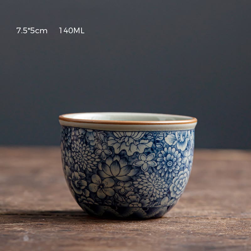 Buddha Stones Blue Lotus Peach Blossom Chrysanthemum Design Ceramic Teacup Kung Fu Tea Cups - 7.5cm*5cm*140ml - image 6