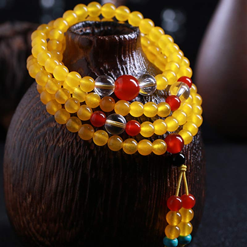 Buddha Stones 108 Mala Beads Yellow Chalcedony Harmony Bracelet - image 3