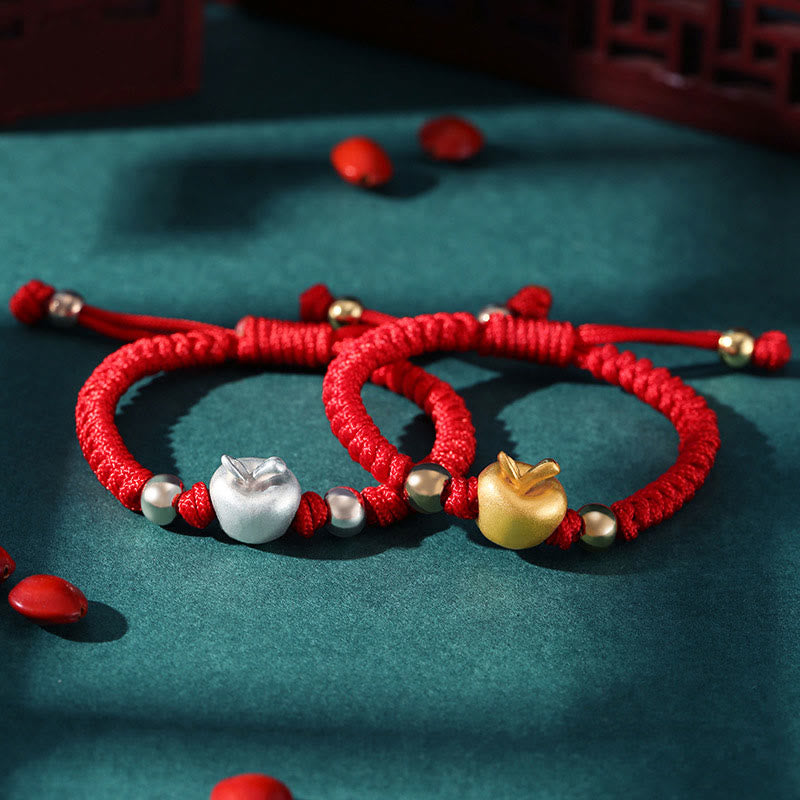 Buddha Stones 999 Sterling Silver Apple Red Multicolored Rope Luck Protection Handcrafted Kids Bracelet - image 0