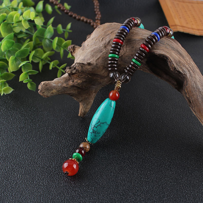 Buddha Stones Wenge Wood Turquoise Stone Protection Calm Necklace Pendant - image 1