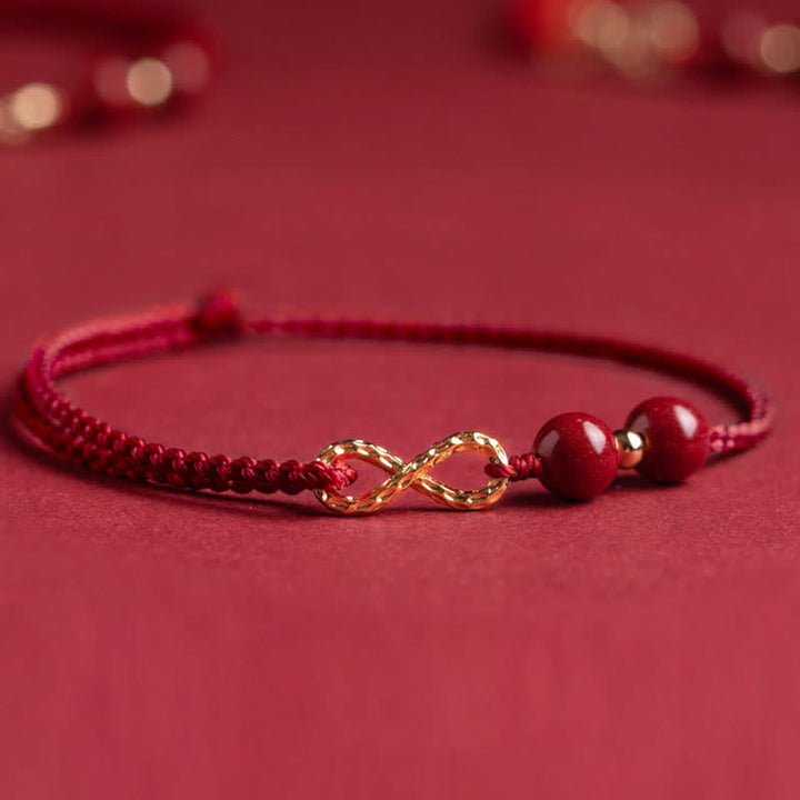 Buddha Stones Cinnabar Blessing Red String 14K Gold Infinity Symbol Bracelet Anklet - image 6
