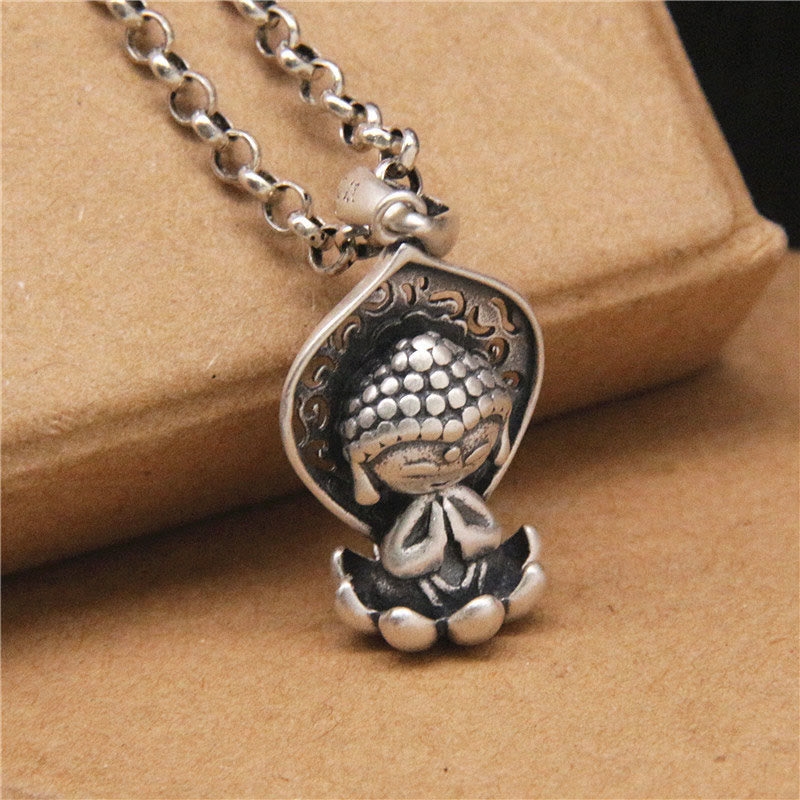 Buddha Stones 999 Sterling Silver Meditation Buddha Lotus Serenity Necklace Pendant - image 1