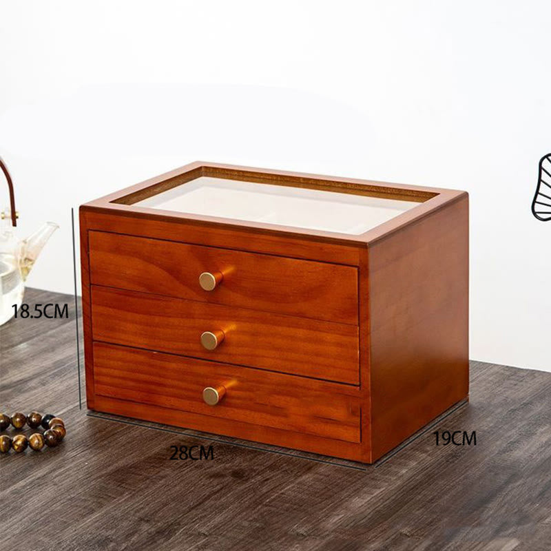 Buddha Stones Retro Solid Wood Jewelry Box Jewelry Storage Box With Drawer - Three Layers Light Color 28*19*18.5cm - image 20