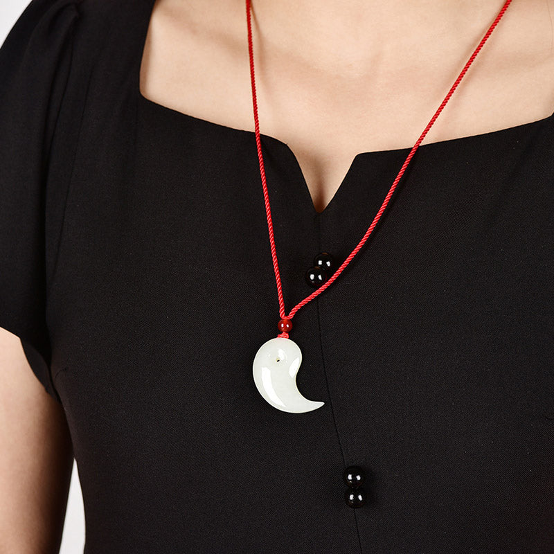 Buddha Stones Yin Yang White Jade Cyan Jade Protection Blessing Necklace String Pendant - image 8