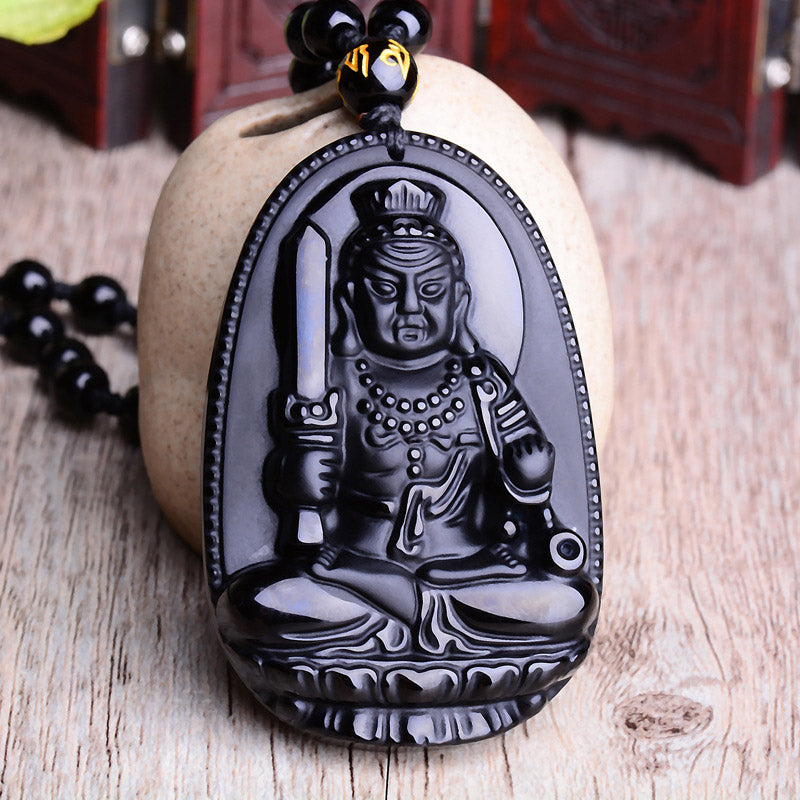 Buddha Stones Chinese Zodiac Obsidian Buddha Amulet Protection Pendant Necklace - image 6