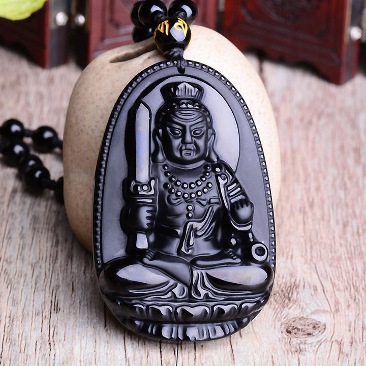 Buddha Stones Chinese Zodiac Obsidian Buddha Amulet Protection Pendant Necklace - image 6