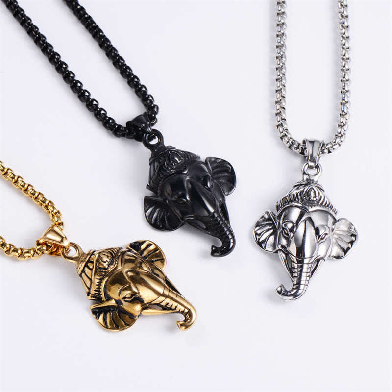 Buddha Stones Ganesh Ganpati Elephant Titanium Steel Protection Pendant Necklace - image 5