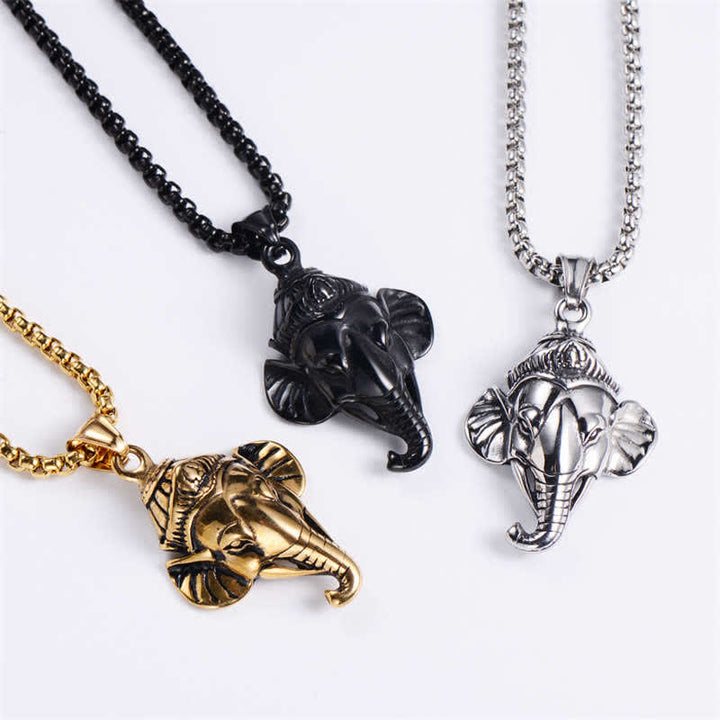 Buddha Stones Ganesh Ganpati Elephant Titanium Steel Protection Pendant Necklace - image 5