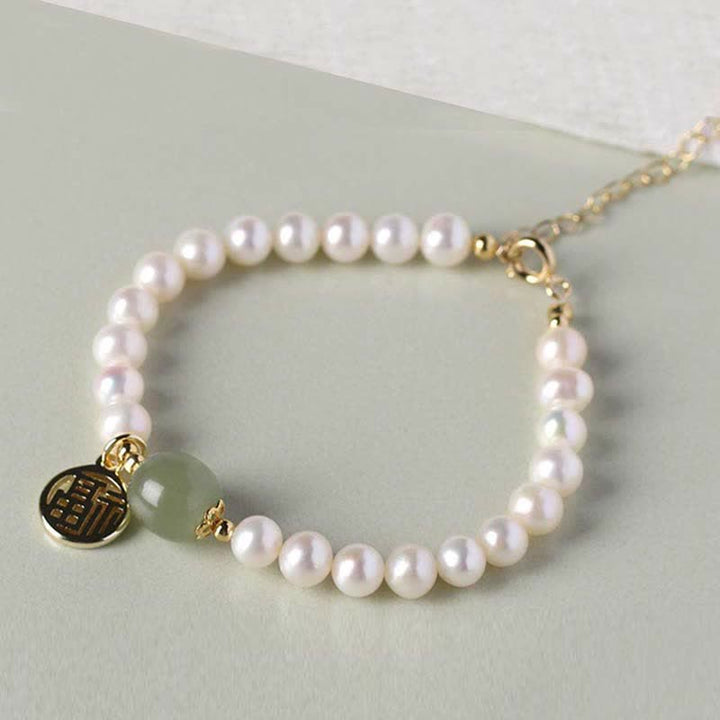 Buddha Stones Natural Pearl Hetian Jade Happiness Healing Bead Bracelet - image 4
