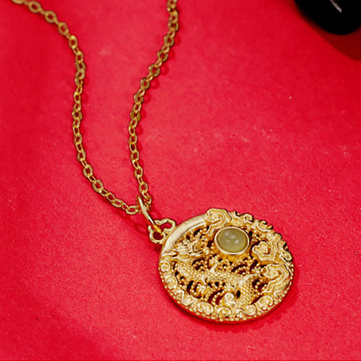 Buddha Stones 925 Sterling Silver Year Of The Dragon Auspicious Clouds Hetian Jade Inlaid Luck Necklace Pendant - image 4