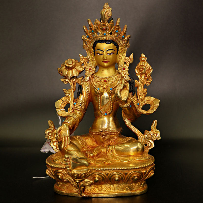 Bodhisattva Tara Chenrezig Four-armed Avalokitesvara Protection Copper Gold Plated Statue Decoration - image 0