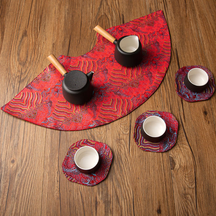 Buddha Stones Vintage Sea Wave Bamboo Plum Blossom Embroidered Cup Mat Pad Tea Cup Coaster Kung Fu Tea Mat - image 15