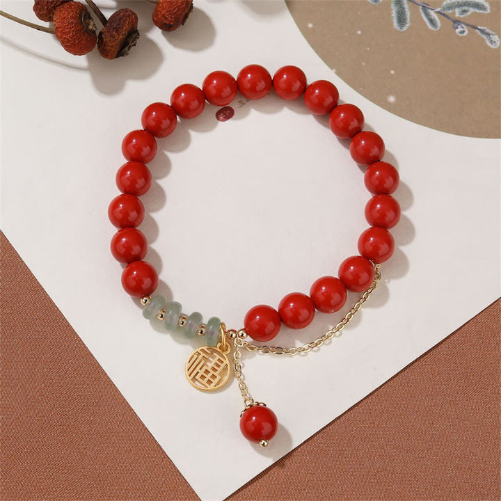 Buddha Stones Cinnabar Auspicious Fu Character Jade Calm Bracelet - image 5