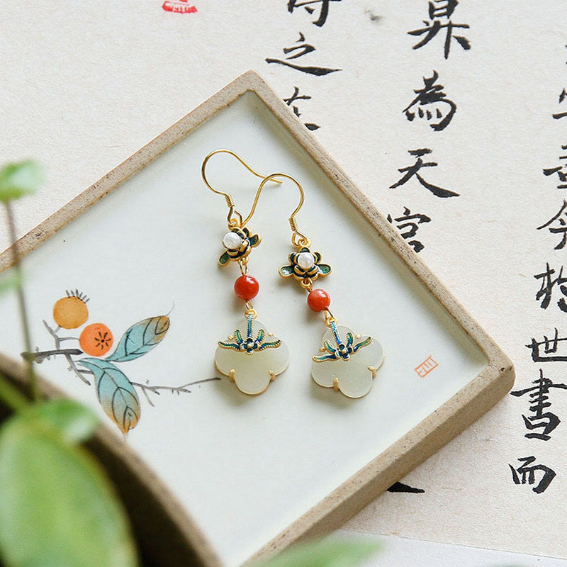 Buddha Stones Lucky Four Leaf Clover Jade Abundance Copper Earrings - image 3