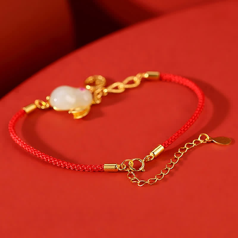 Buddha Stones 925 Sterling Silver Year of the Rabbit Hetian White Jade Luck Blessing Red String Bracelet - image 4