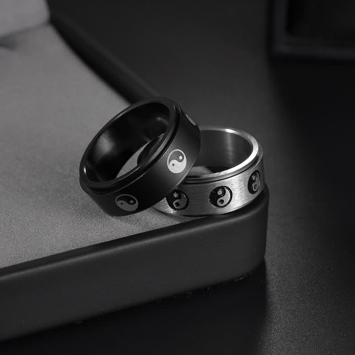 Buddha Stones Yin Yang Titanium Steel Balance Rotatable Ring - image 2