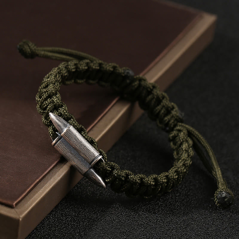 Buddha Stones 925 Sterling Silver Bullet Design Braided Rope Bracelet - image 2