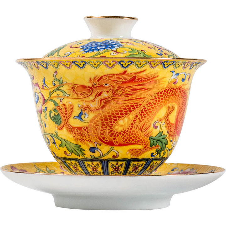 Buddha Stones Dragon Phoenix Flower Design Ceramic Gaiwan Sancai Teacup Kung Fu Tea Cup And Saucer With Lid - image 11
