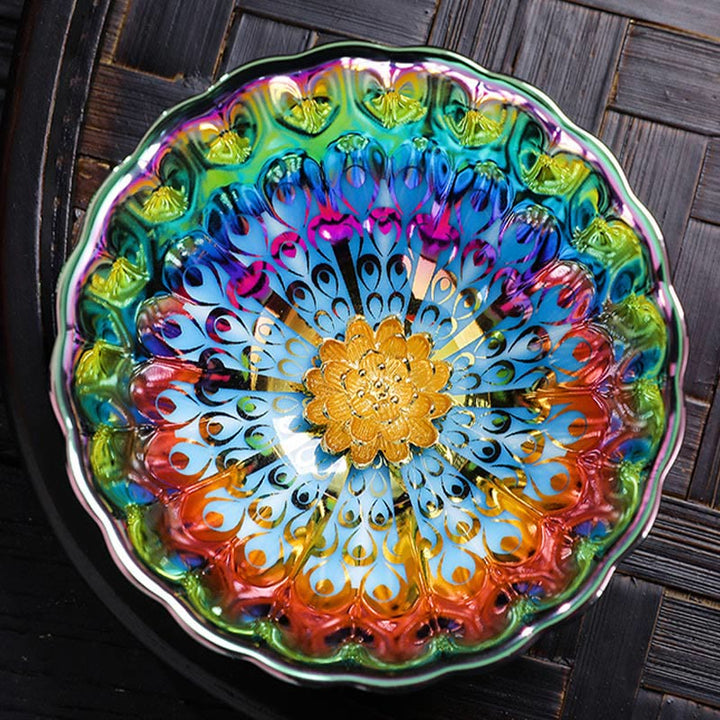 Buddha Stones Vivid Peacock Lotus Inlaid Design Colorful Chinese Jianzhan Ceramic Teacup Kung Fu Tea Cup - Lotus 9.6cm*4.8cm*110ml - image 6
