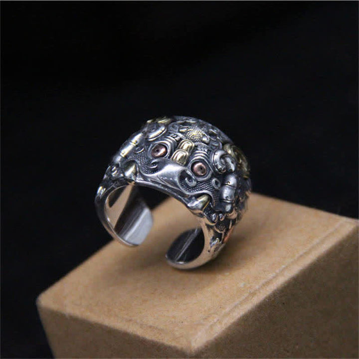 Buddha Stones 925 Sterling Silver Fengshui Kui Cattle Protection Adjustable Ring - image 6