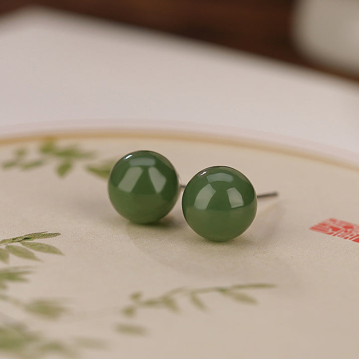 Buddha Stones 925 Sterling Silver Round Cyan Jade Healing Calm Stud Earrings - 8mm Cyan Jade-Silver - image 10