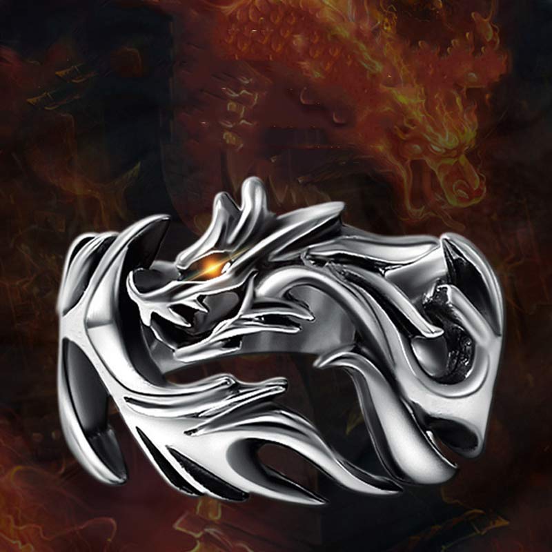 Buddha Stones Dragon Pattern Protection Strength Adjustable Ring - DRAGON (Luck ♥ Strength) - image 0