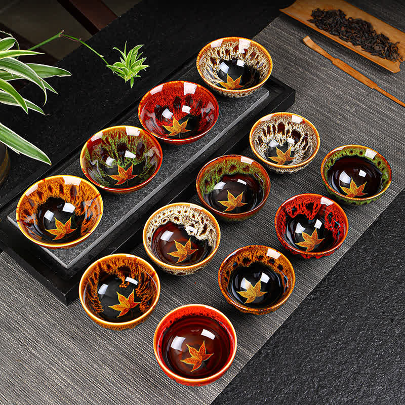 Buddha Stones Maple Leaf Colorful Ceramic Teacup Home Tea Cups - image 1