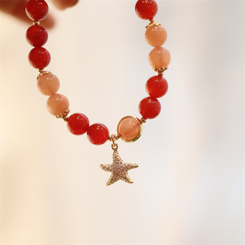 Buddha Stones Sun Stone Peach Moonstone Red Agate Crystal Star Wealth Bracelet - image 4