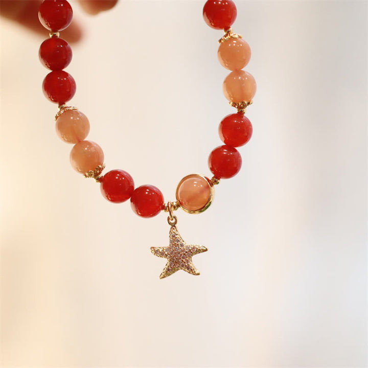 Buddha Stones Sun Stone Peach Moonstone Red Agate Crystal Star Wealth Bracelet - image 4