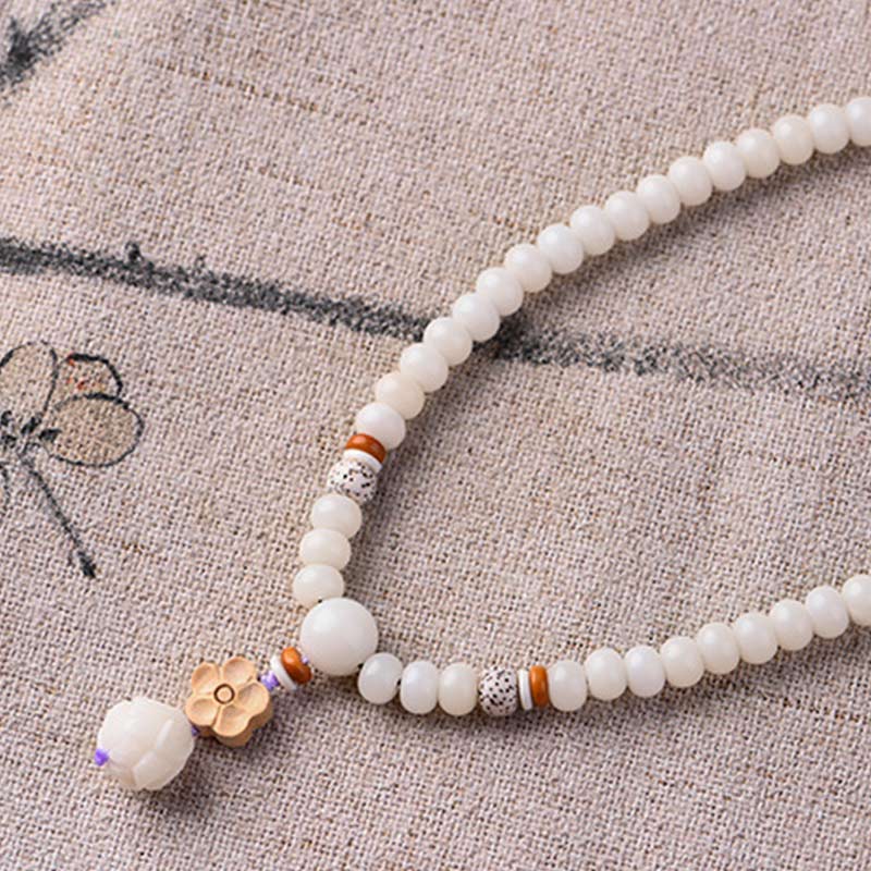 Buddha Stones Tibetan White Jade Bodhi Lotus Blessing Bracelet - image 14