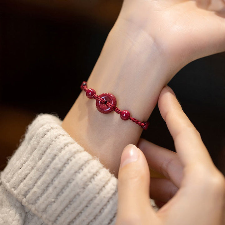 Buddha Stones Handmade Cinnabar Peace Buckle Safe and Healthy Charm Blessing String Bracelet Anklet - image 15