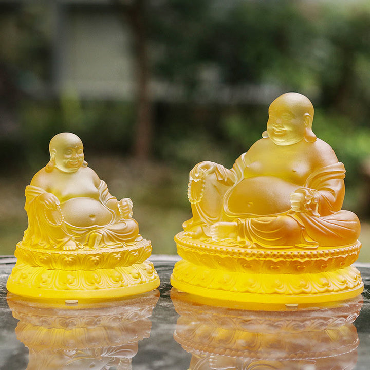 Buddha Stones Handmade Laughing Buddha Figurine Liuli Crystal Art Piece Wealth Statue Home Decoration - image 1
