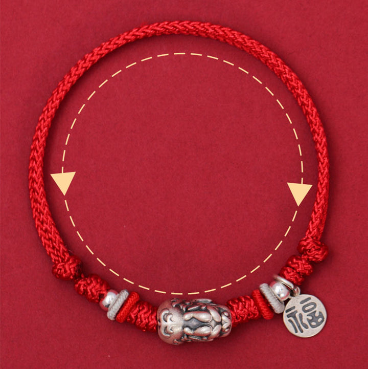 Buddha Stones 925 Sterling Silver PiXiu Fu Character Wealth Luck Handmade Braided Bracelet - image 3