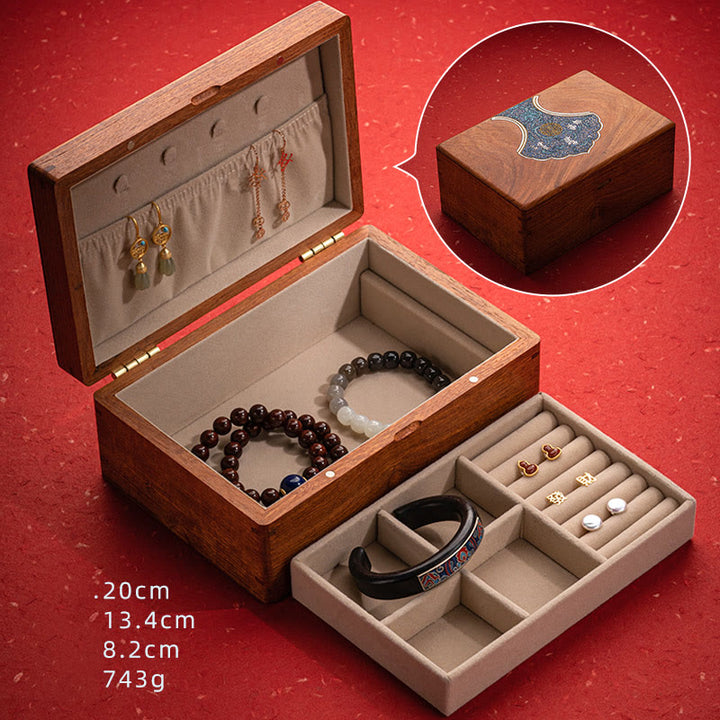 Antique Flower Leaf Handmade Rosewood Jewelry Storage Box Wooden Gift Organizer Box - Large Rosewood Jewelry Box 20*13.4*8.2cm - image 25