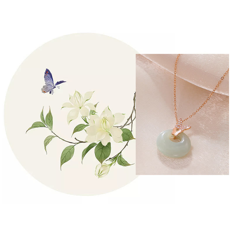 Buddha Stones 925 Sterling Silver Natural Hetian Jade Zircon Butterfly Luck Necklace Pendant - image 5