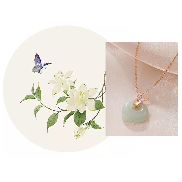 Buddha Stones 925 Sterling Silver Natural Hetian Jade Zircon Butterfly Luck Necklace Pendant - image 5