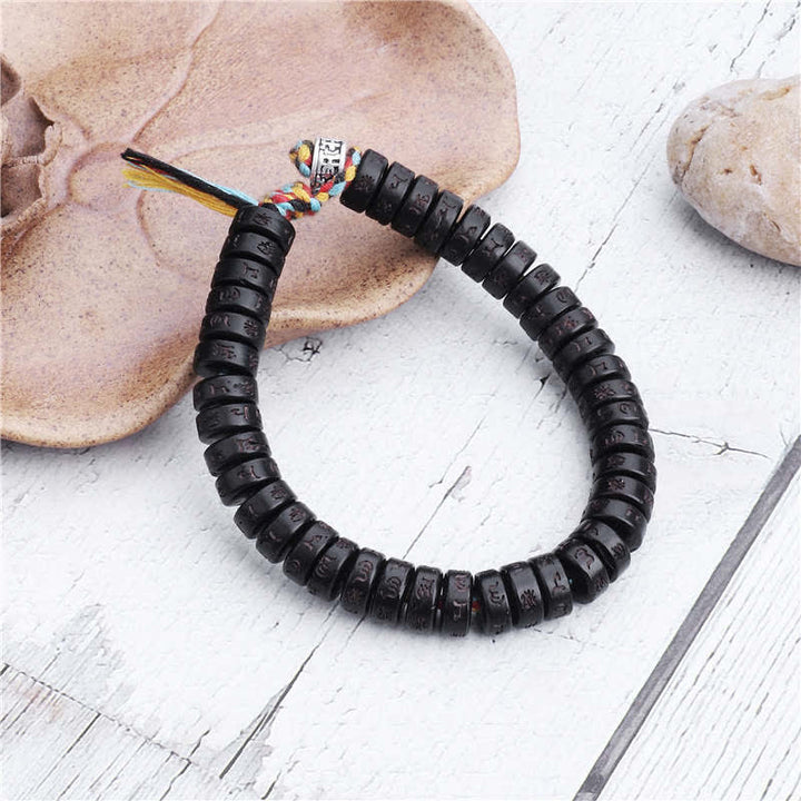 Buddha Stones Tibetan Coconut Shell Beads Engraved Om Mani Padme Hum Mantra Happiness Bracelet - image 2