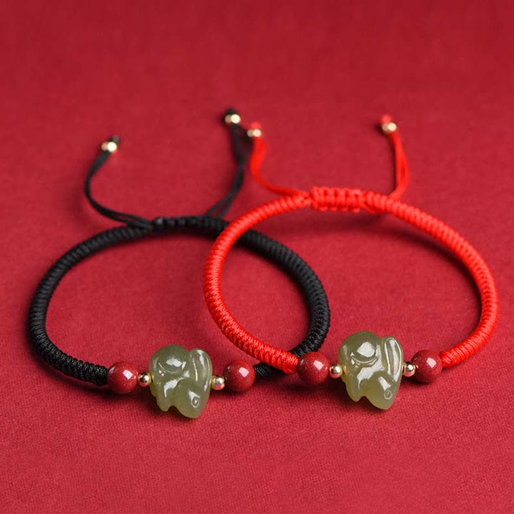 Year of the Rabbit Hetian Jade Bunny Cinnabar Beaded Abundance String Bracelet - image 13