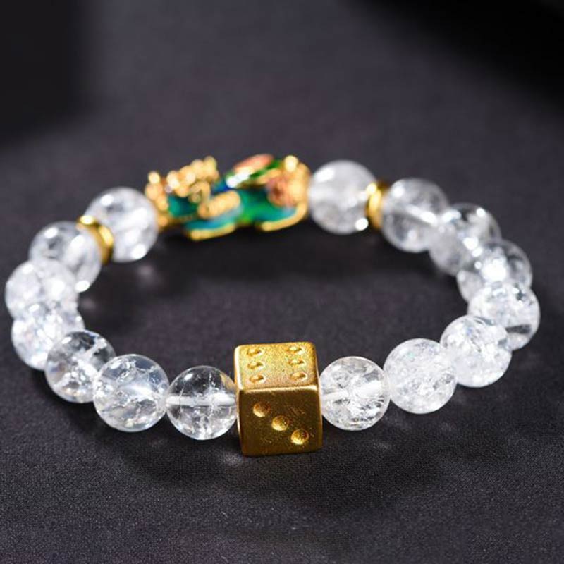 Buddha Stones Color-Changing Pixiu White Crystal Dice Wealth Bracelet - image 3