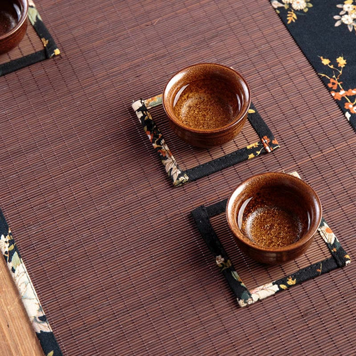Buddha Stones Vintage Peony Flower Blossom Bamboo Cup Mat Pad Tea Cup Coaster Kung Fu Tea Mat - image 12