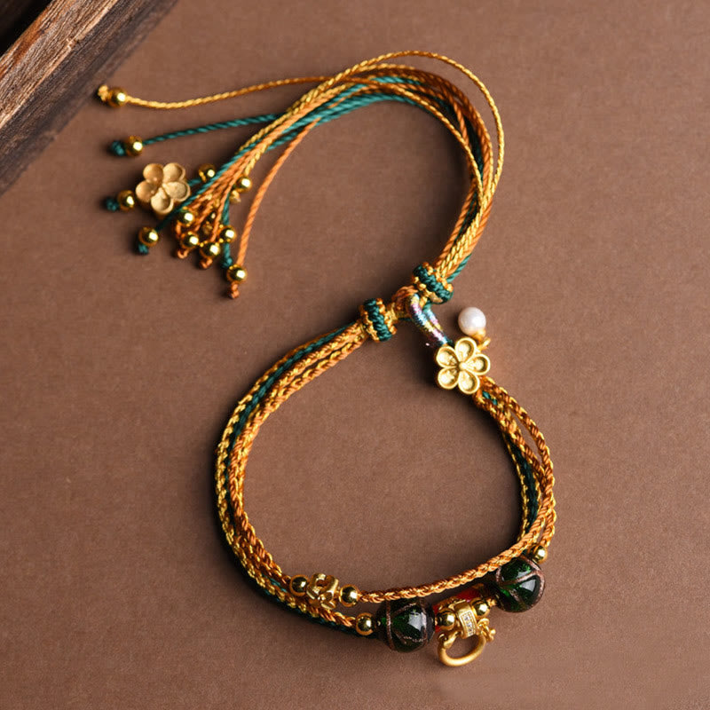 Buddha Stones Tibetan Handmade Rope Liuli Glass Bead Braided Multilayered Healing Bracelet - image 4