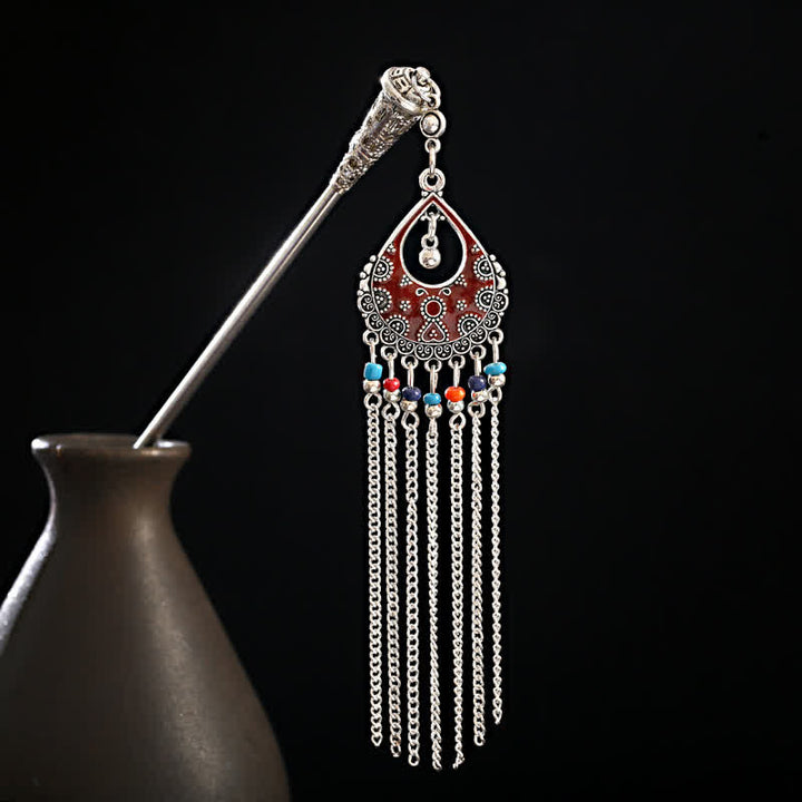Water Drop Lily of the Valley Flowers Tassels Confidence Hairpin - Moon-Red - image 39