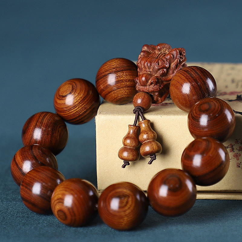 Buddha Stones Rosewood Green Sandalwood Small Leaf Red Sandalwood Dragon Carved Protection Bracelet - image 1