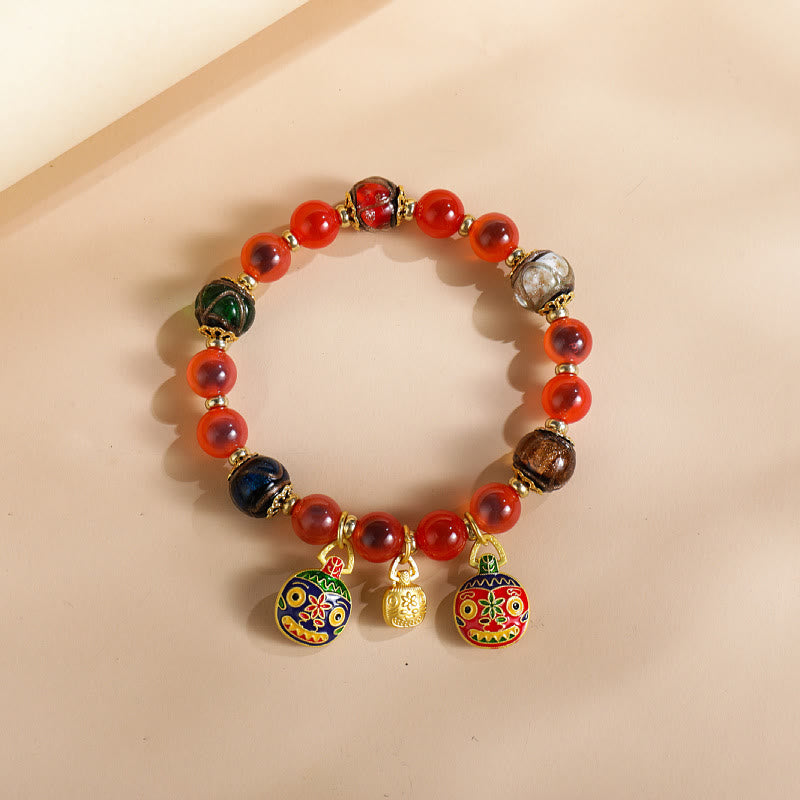 Buddha Stones Colorful Candy Agate Gold Swallowing Beast Family Liuli Glass Bead Strength Bracelet - Red Candy Agate - image 4