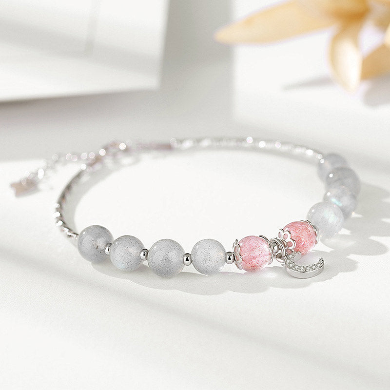 Buddha Stones Strawberry Quartz Moonstone Luck Moon Charm Bracelet - Strawberry Quartz&Moonstone(Wrist Circumference: 15–16 cm) - image 0